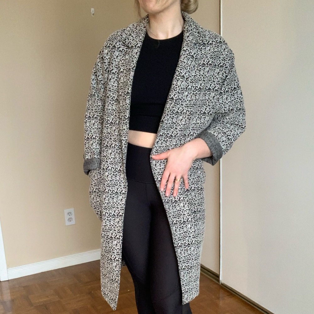 Topshop Black and White Geometric Trench Coat